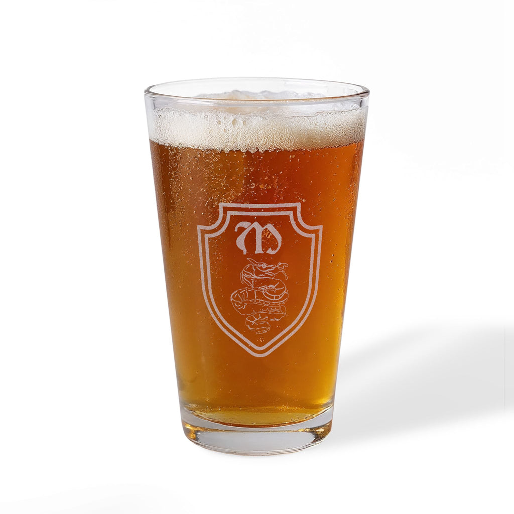 Mikaelson Family Crest Pint Mixing Glass, 16oz (Engraving)