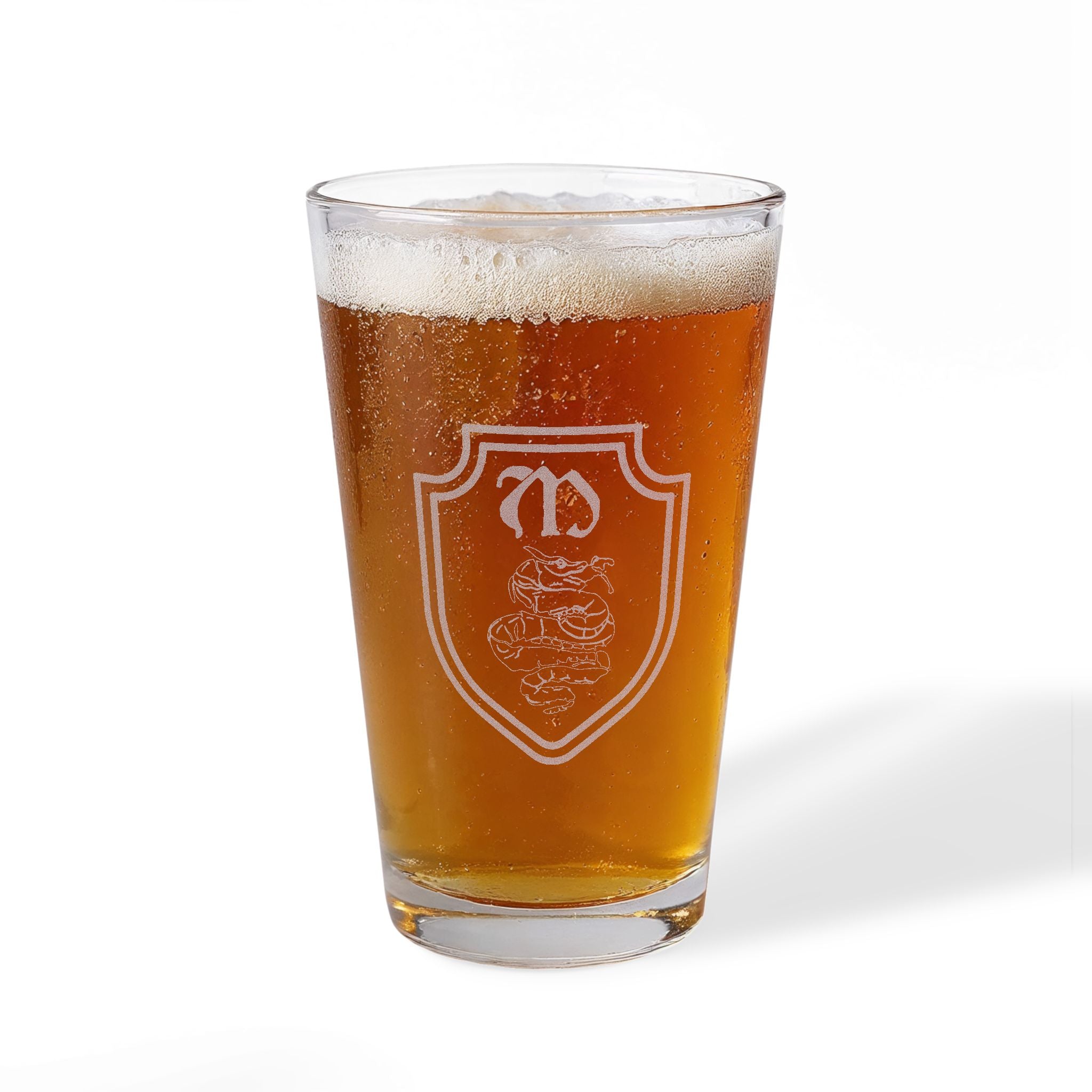 Mikaelson Family Crest Pint Mixing Glass, 16oz (Engraving)